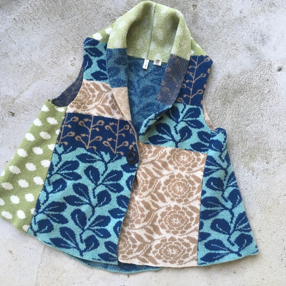 Moth Anthropologie Patchwork color block multicolor sweater vest s/m blues green